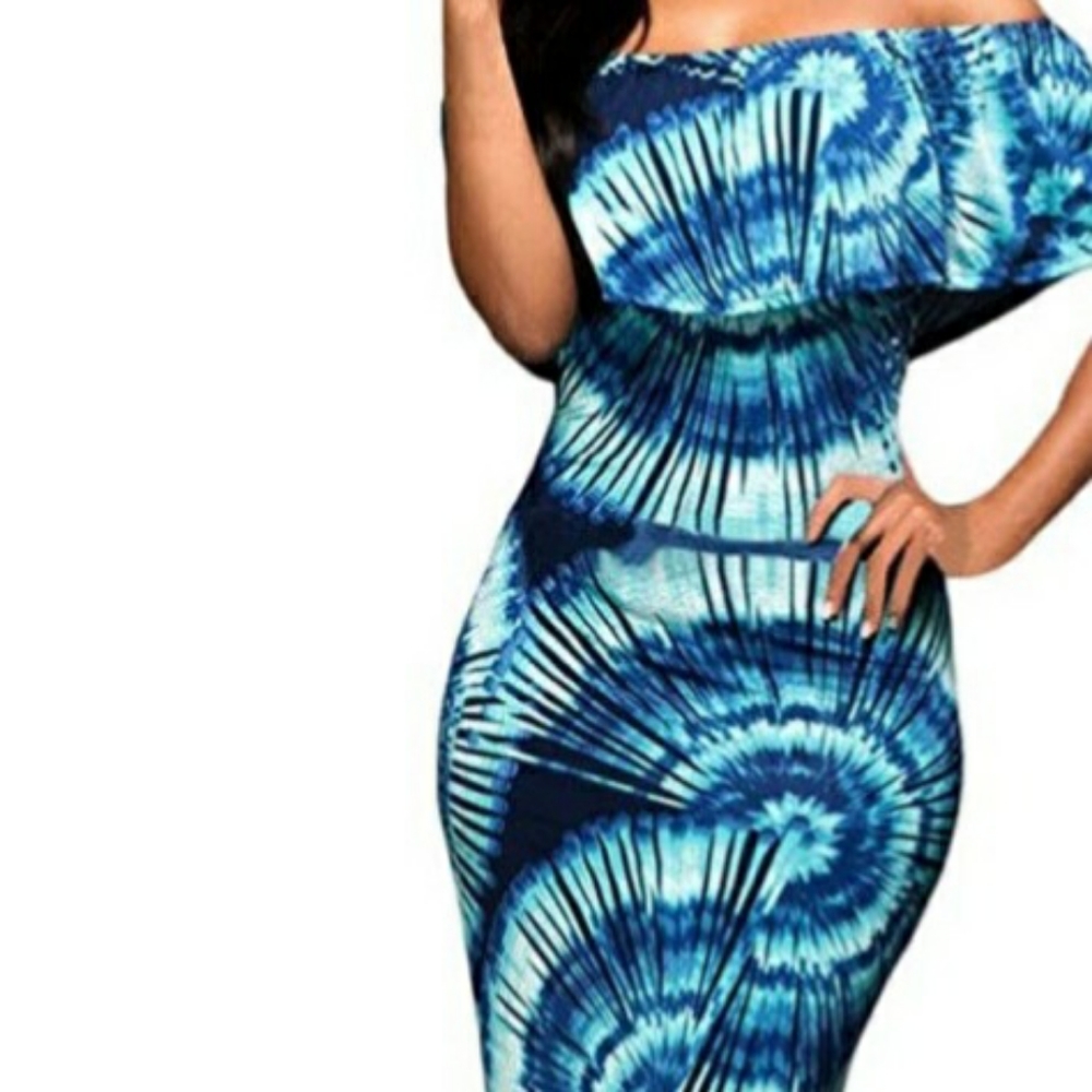 Blue long fitted dress